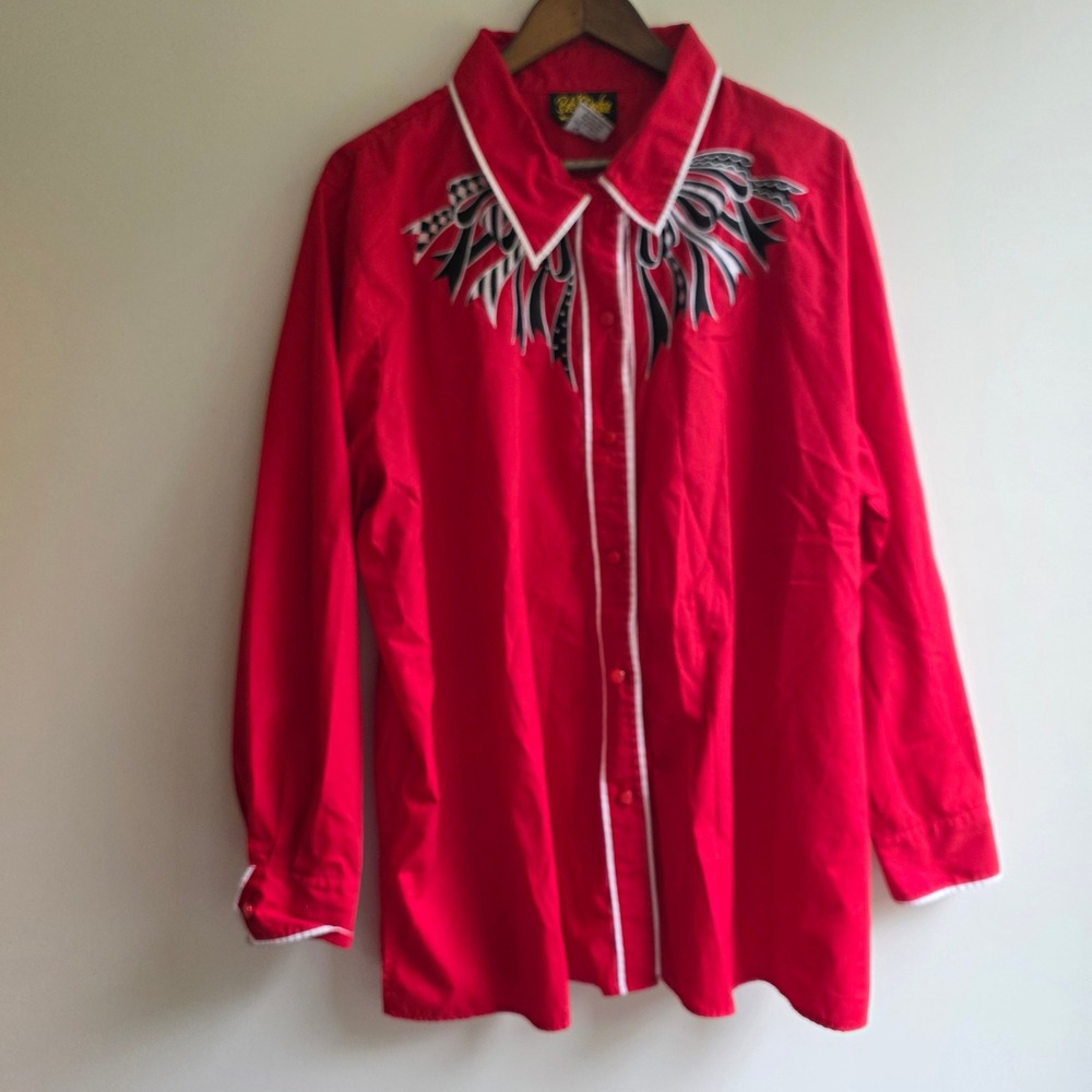 Bob Mackie Wearable Art Red Ribbon Embroidered Button Shirt Womens 3X Western